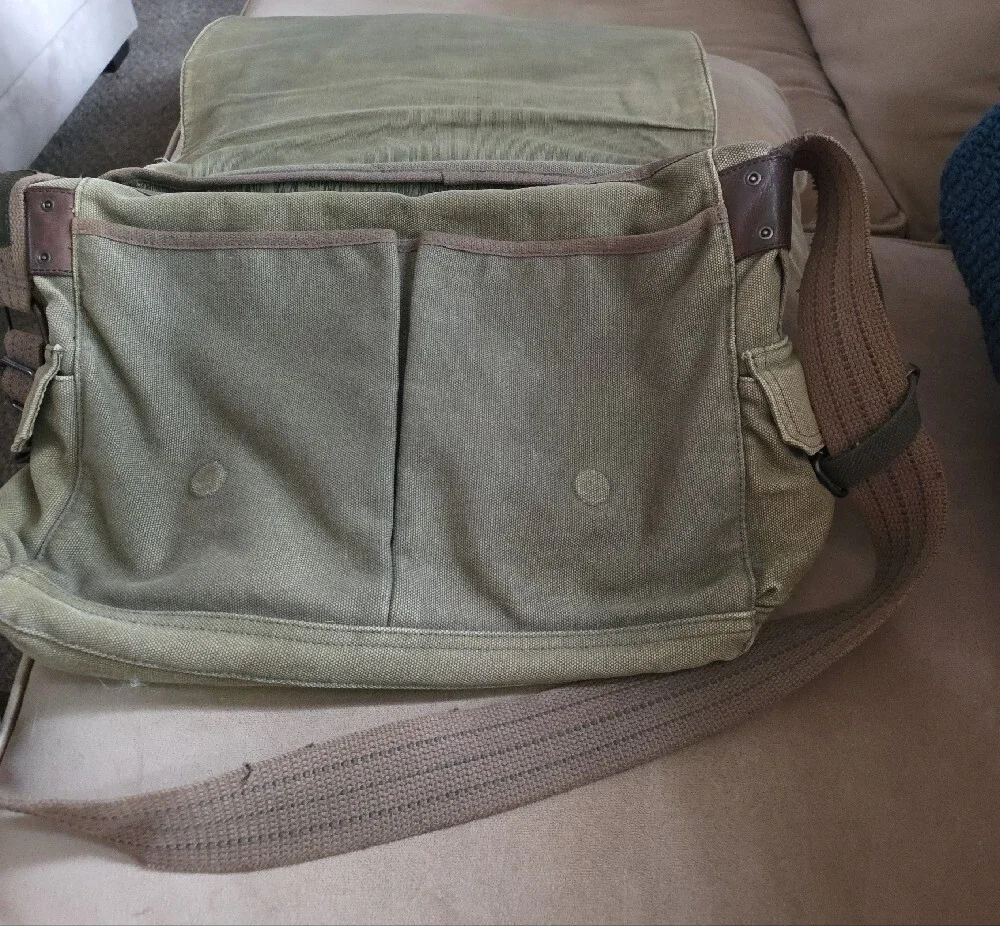 Fossil Canvas Messenger Bag in Khaki and Brown